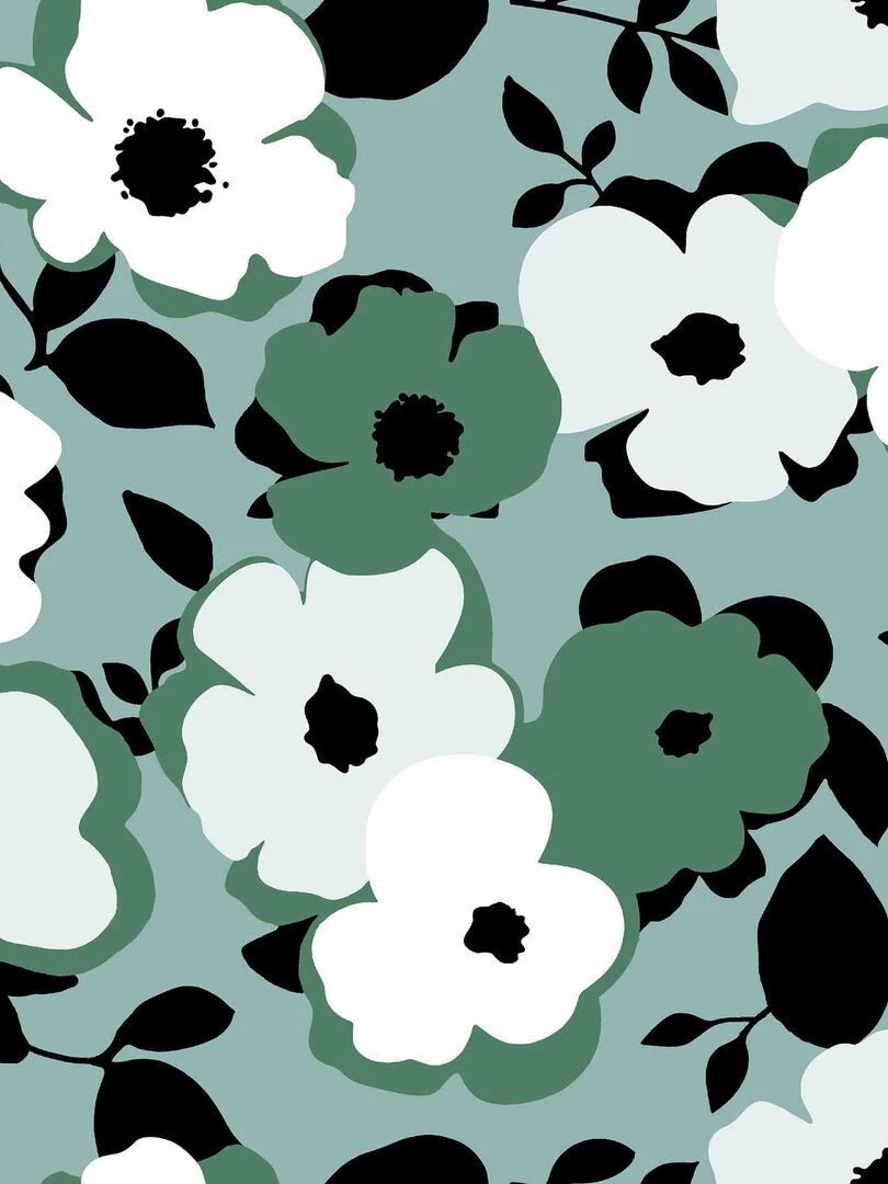 Nappe Toile cirée au mètre Flower sauge Vert