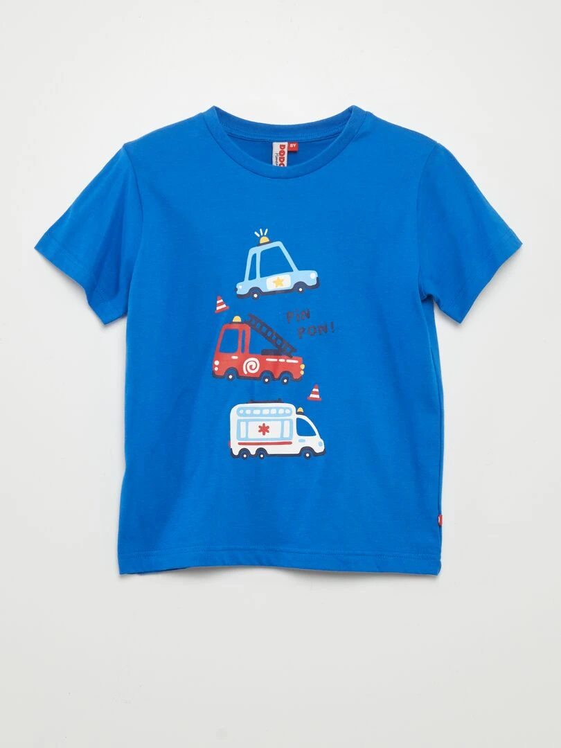 Pyjama court short + t shirt 'pompiers'   2 pièces   Bleu