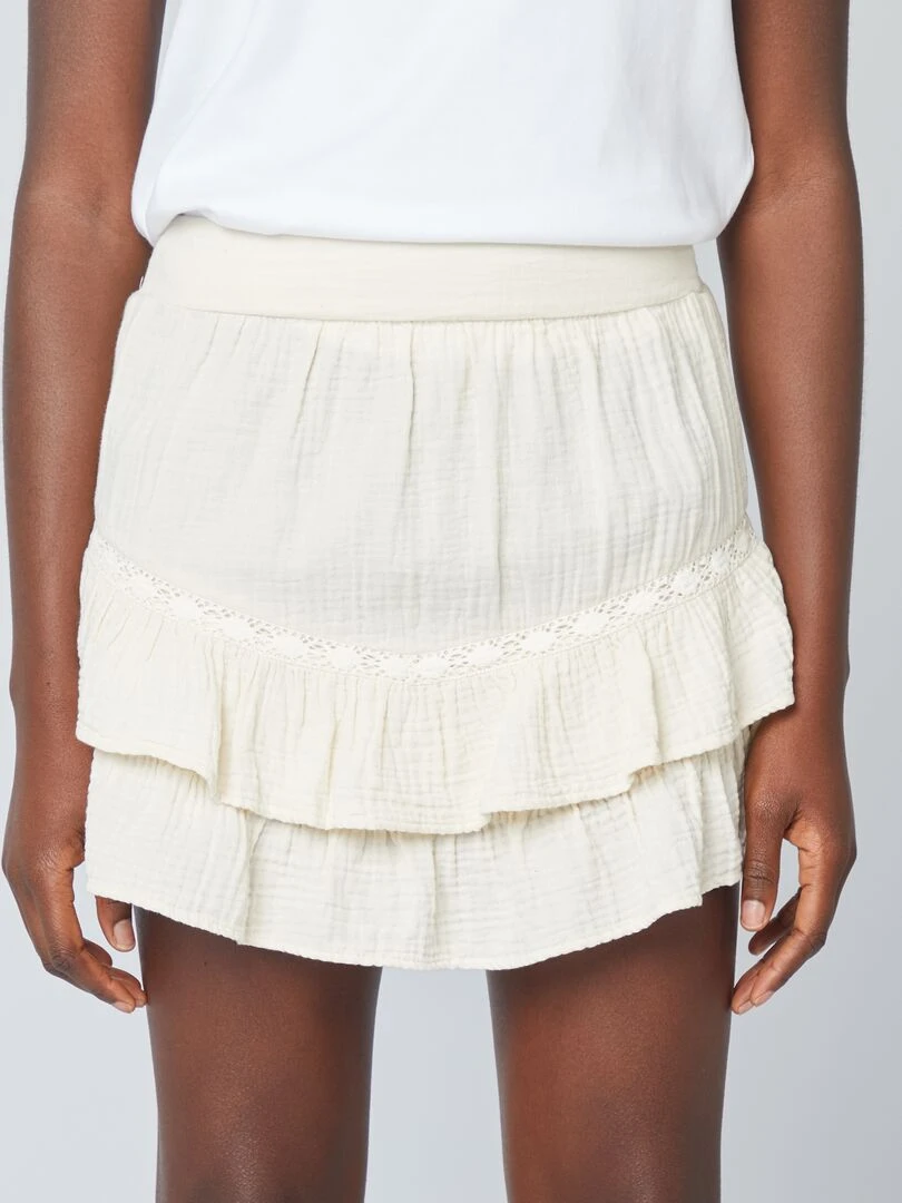 Jupe à volants en gaze de coton Beige