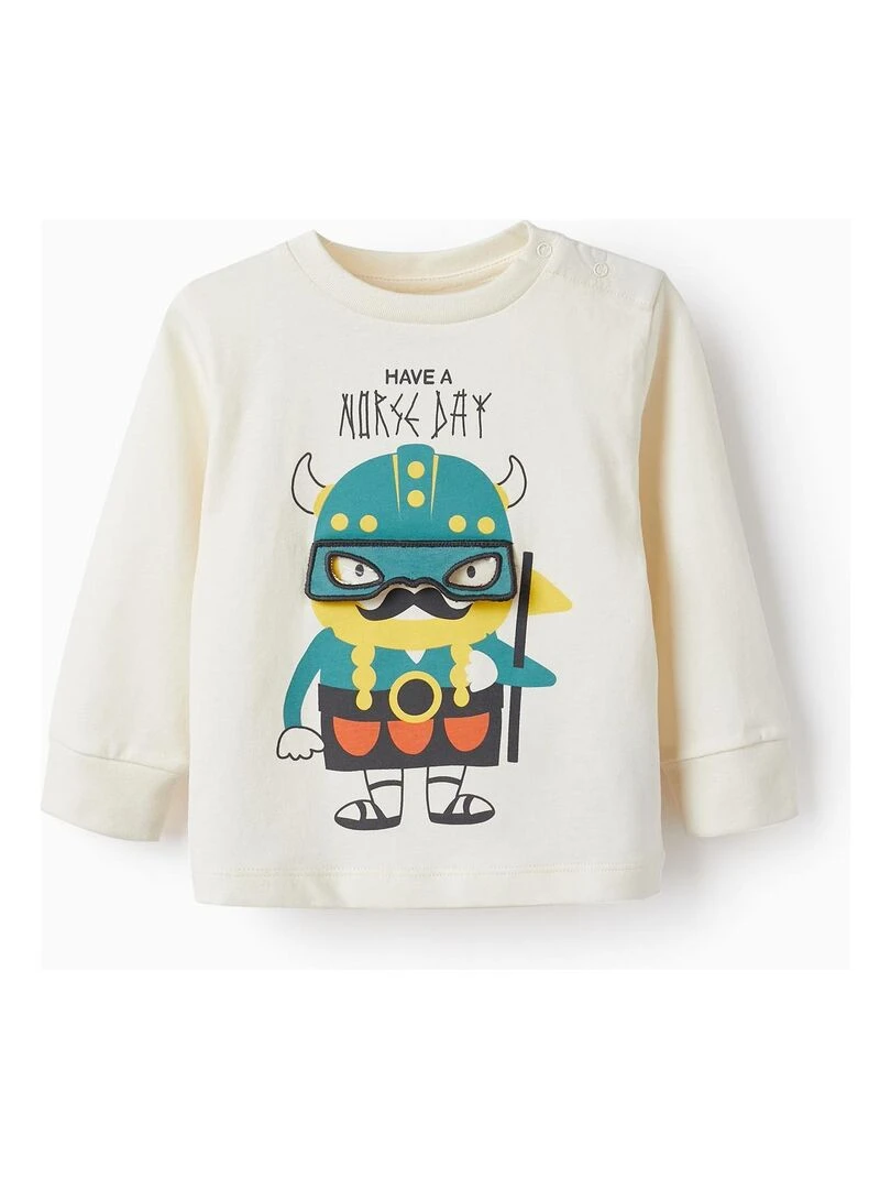 Cotton T Shirt with 3D Effect for Baby Boys 'Viking' manches longues NORTHERN CALLING Beige clair