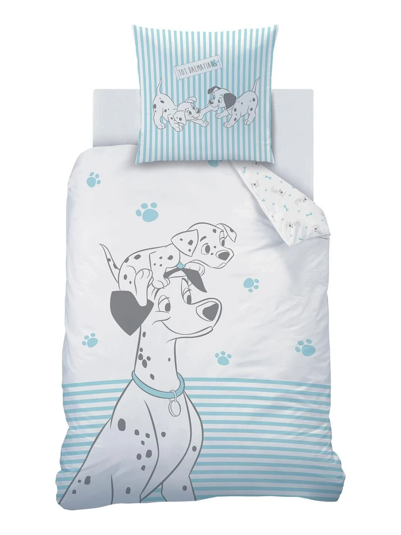 Parure de lit imprimée 100% coton  DISNEY HOME LES 101 DALMATIENS TOGETHER   Blanc Bleu