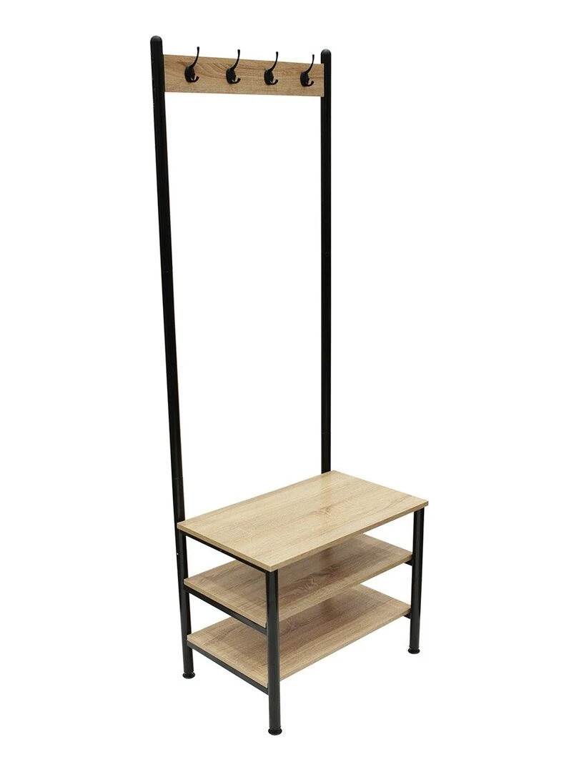 Meuble porte manteaux 4 crochets 3 étagères Beige