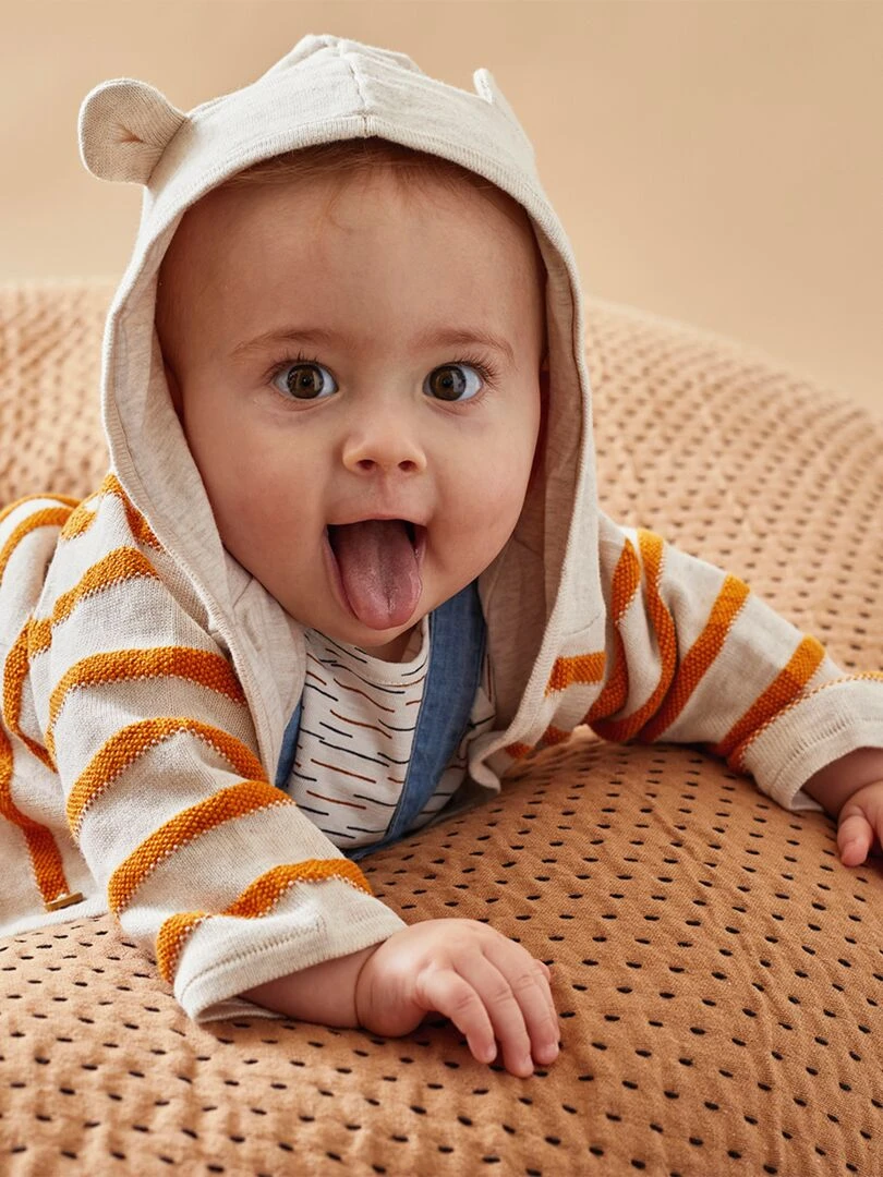 Mantelet rayé en tricot  beige/jaune   Noukie's   Jaune