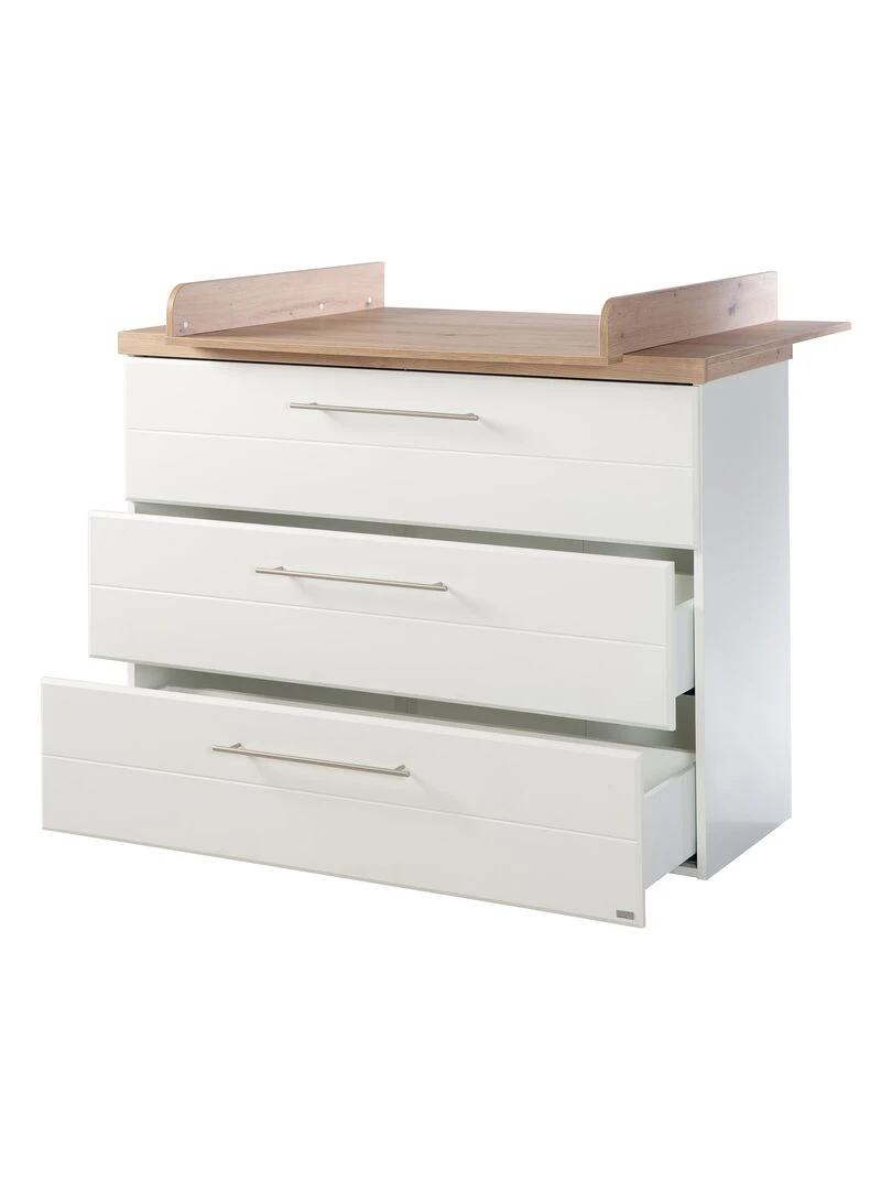ROBA Commode à langer "Nele" Large   avec Plan Amovible   3 Tiroirs   Couronne en "Artisan Oak"   Blanc