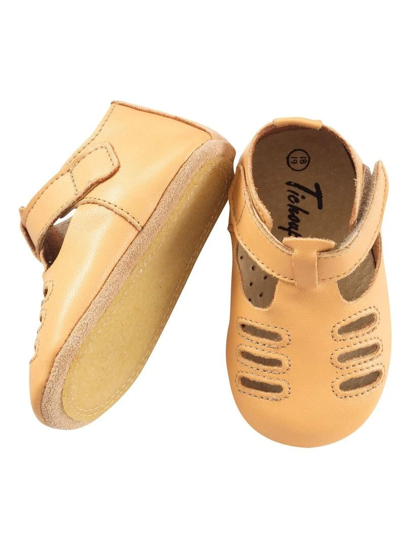 Chaussures bébé cuir souple Tibilly pêche blanche Jaune