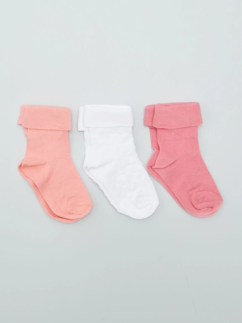 Lot de 3 paires de chaussettes à revers Rose