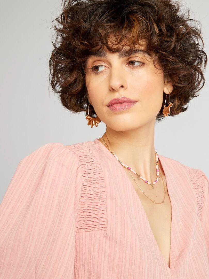 Blouse courte à col V   Rose