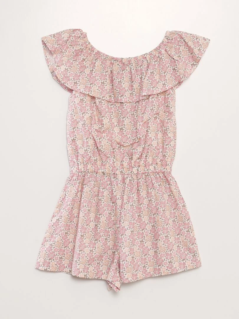 Combi short à col bardot volanté   Rose