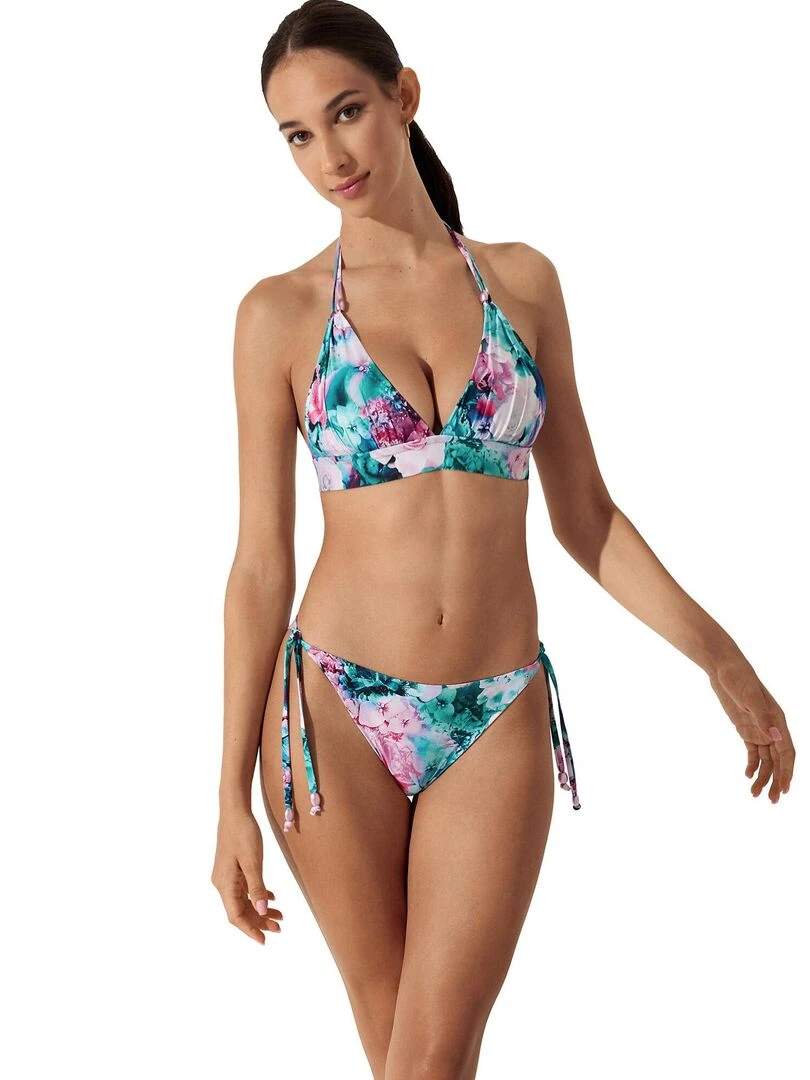 Bas maillot slip de bain taille basse à nouettes Japan   Bleu