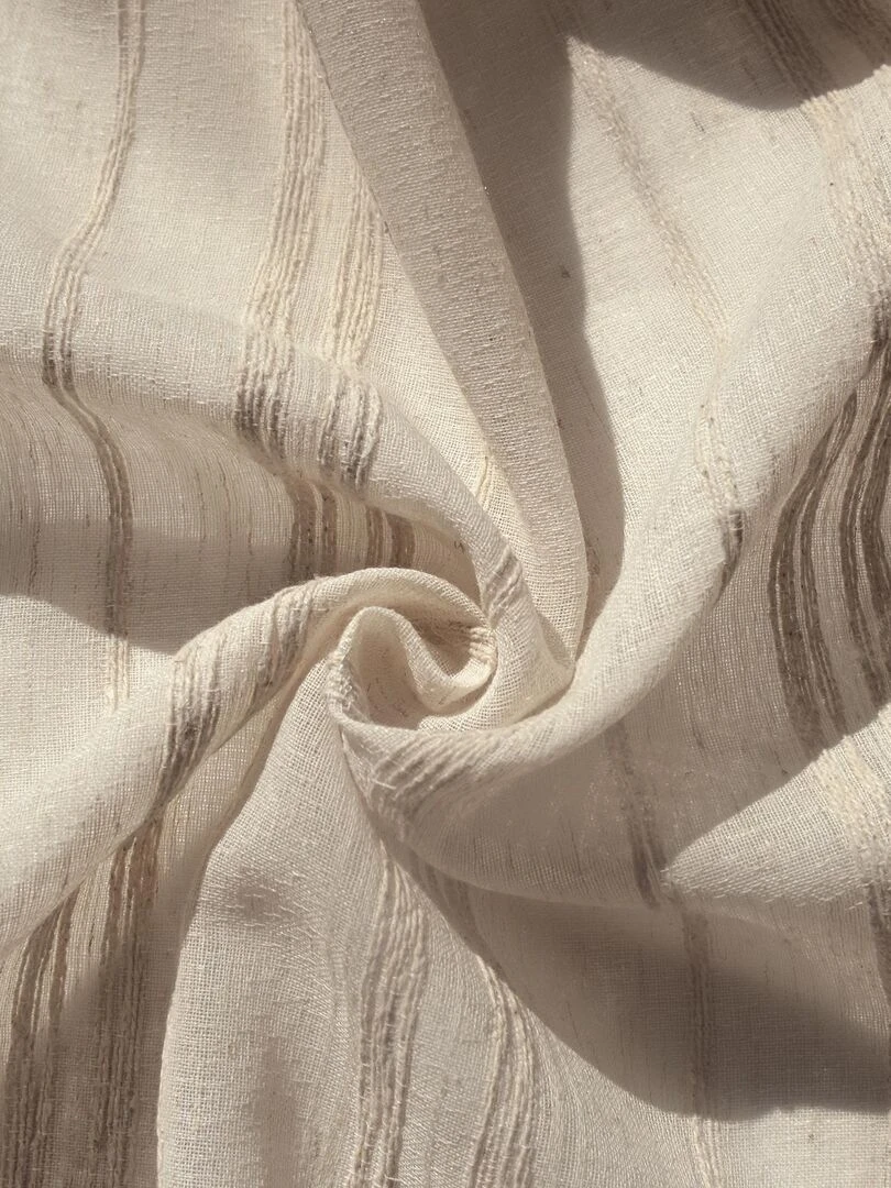 Voilage tamisant à rayures au style lin naturel   Beige clair