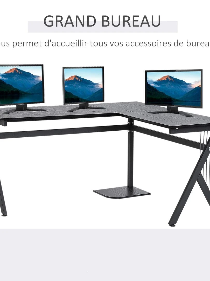 Bureau d'angle informatique 155L x 130l x 76H cm noir   Noir