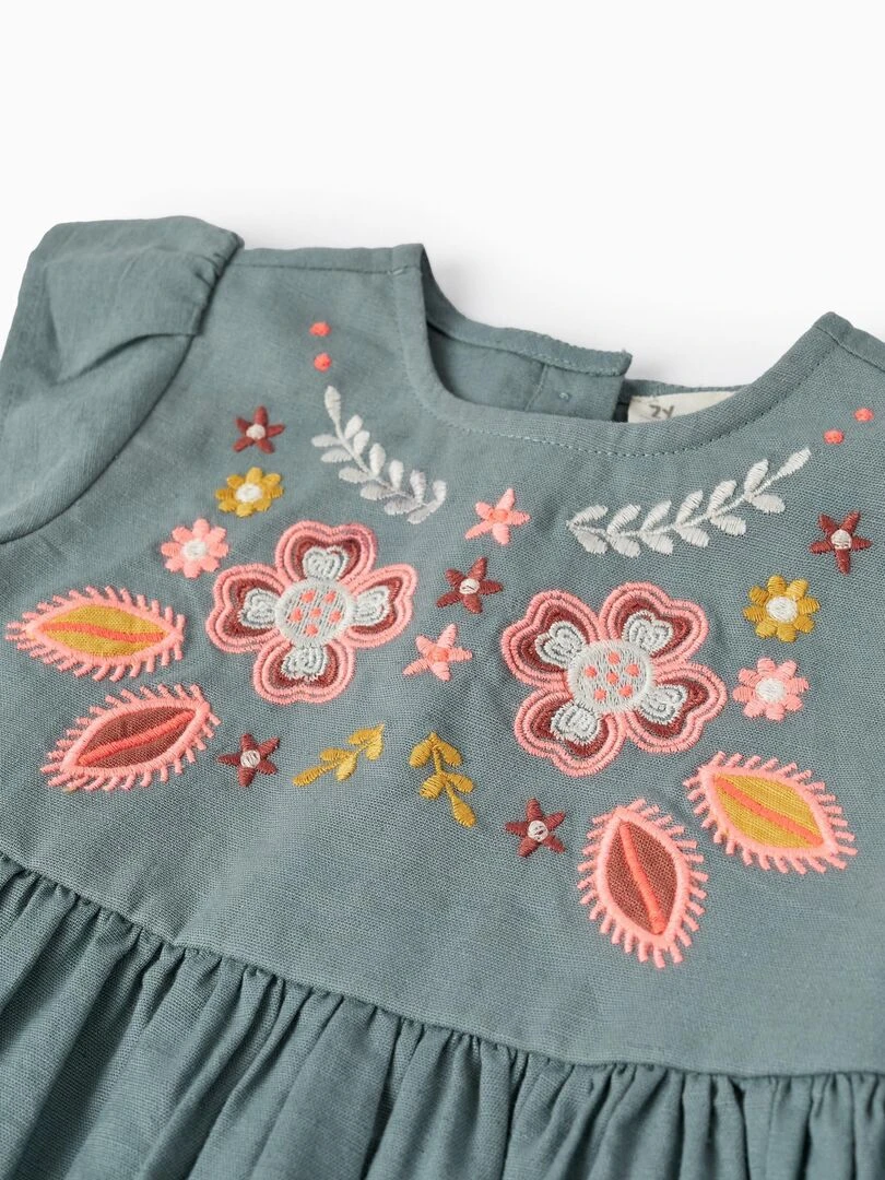 Robe avec Fleurs Brodées pour Bébé Fille manches courtes   Vert