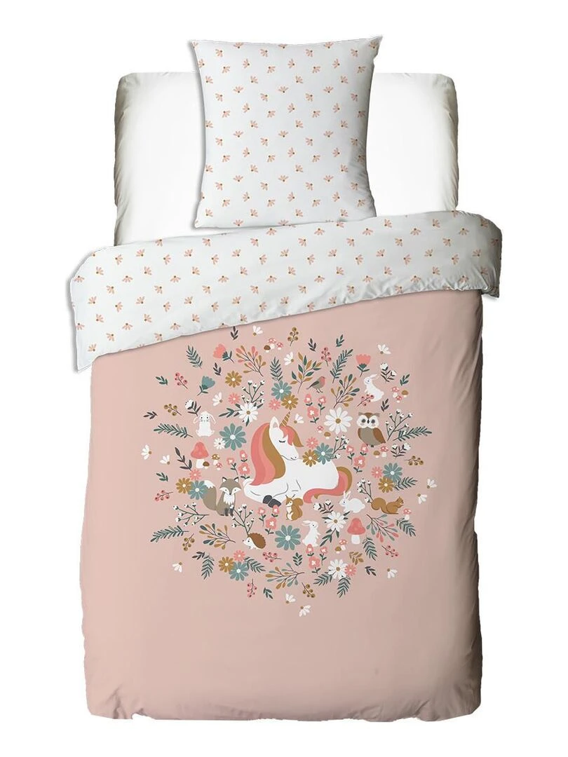 Future Home   Parure de lit enfant en coton 57 fils imprimé rose   Rose