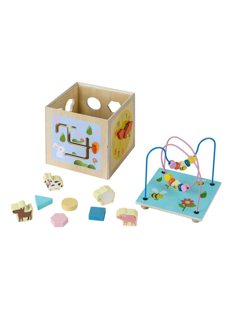 Grand cube d’activité en bois 4 en 1 jeu d’éveil 1 an premier âge éducatif apprentissage Multicolore