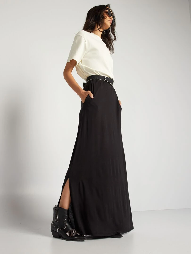 Jupe longue à fente   noir