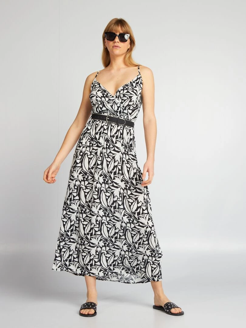 Robe ceinturée à bretelles fines Noir/blanc