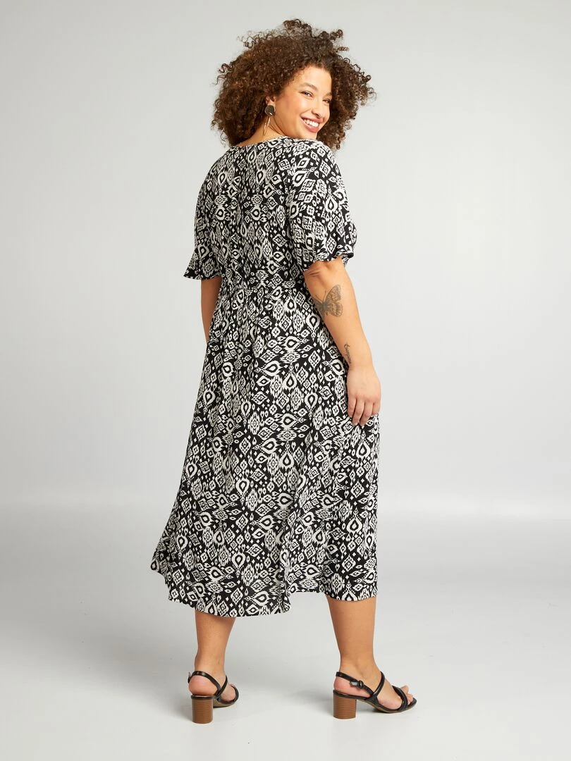 Robe midi stretch avec manches papillon   Noir/blanc
