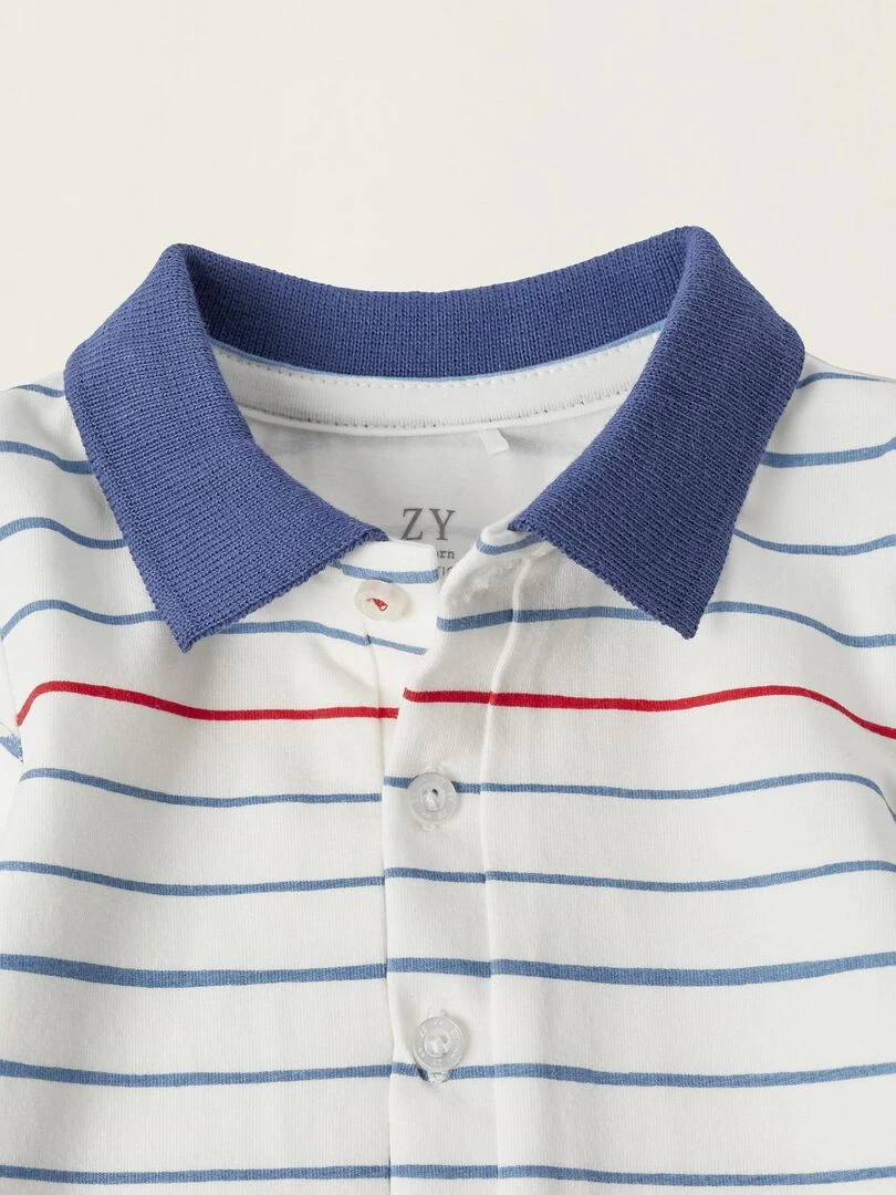 Body Polo en coton à rayures pour nouveau né manches courtes ATLANTIC COMPANY   Blanc