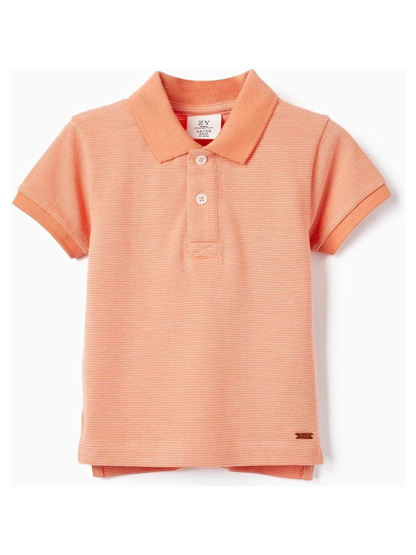 Polo en piqué de coton pour bébé garçon manches courtes ATLANTIC COMPANY Blanc Orange clair