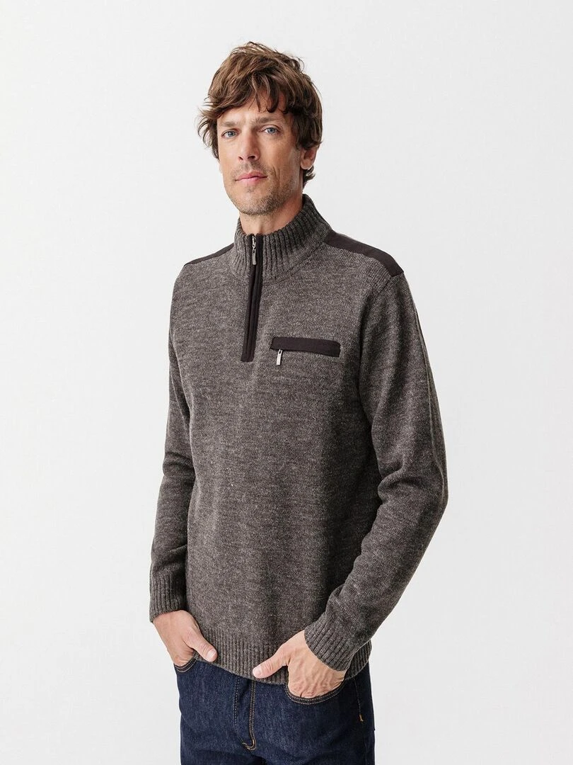 Pull bi matière 30% laine Damart gris anthracite