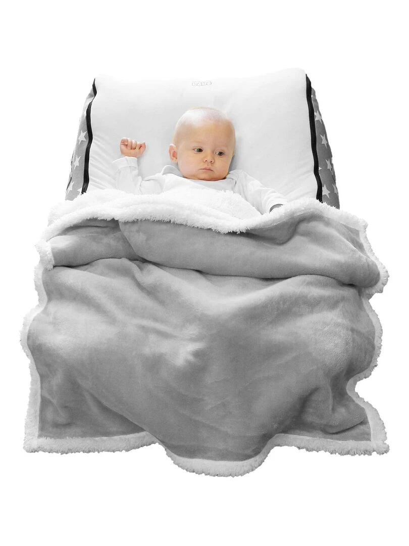 Couverture  plaid polaire pour bébé en flanelle et sherpa ultra doux   Monsieur Bébé   Gris