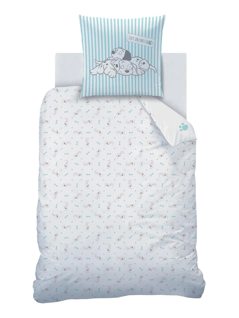 Parure de lit imprimée 100% coton  DISNEY HOME LES 101 DALMATIENS TOGETHER   Blanc Bleu