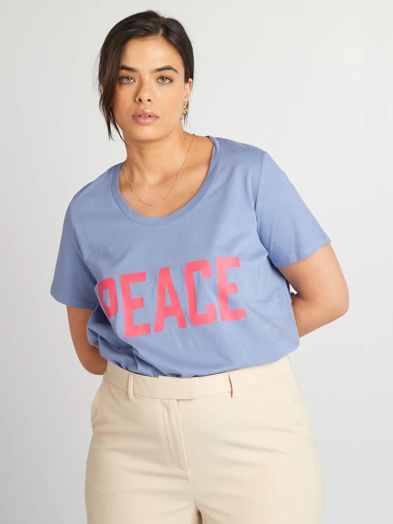 Tee shirt en coton avec imprimé Bleu foncé