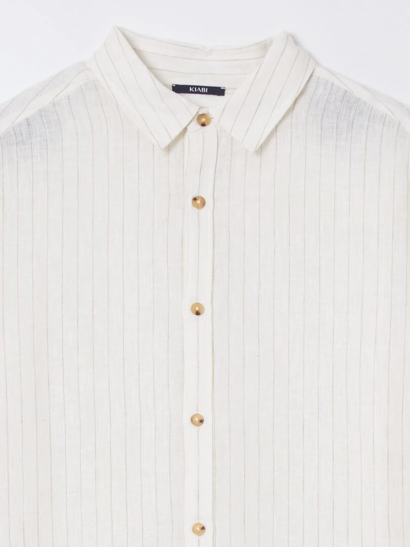 Chemise à rayures avec lin   Blanc/beige