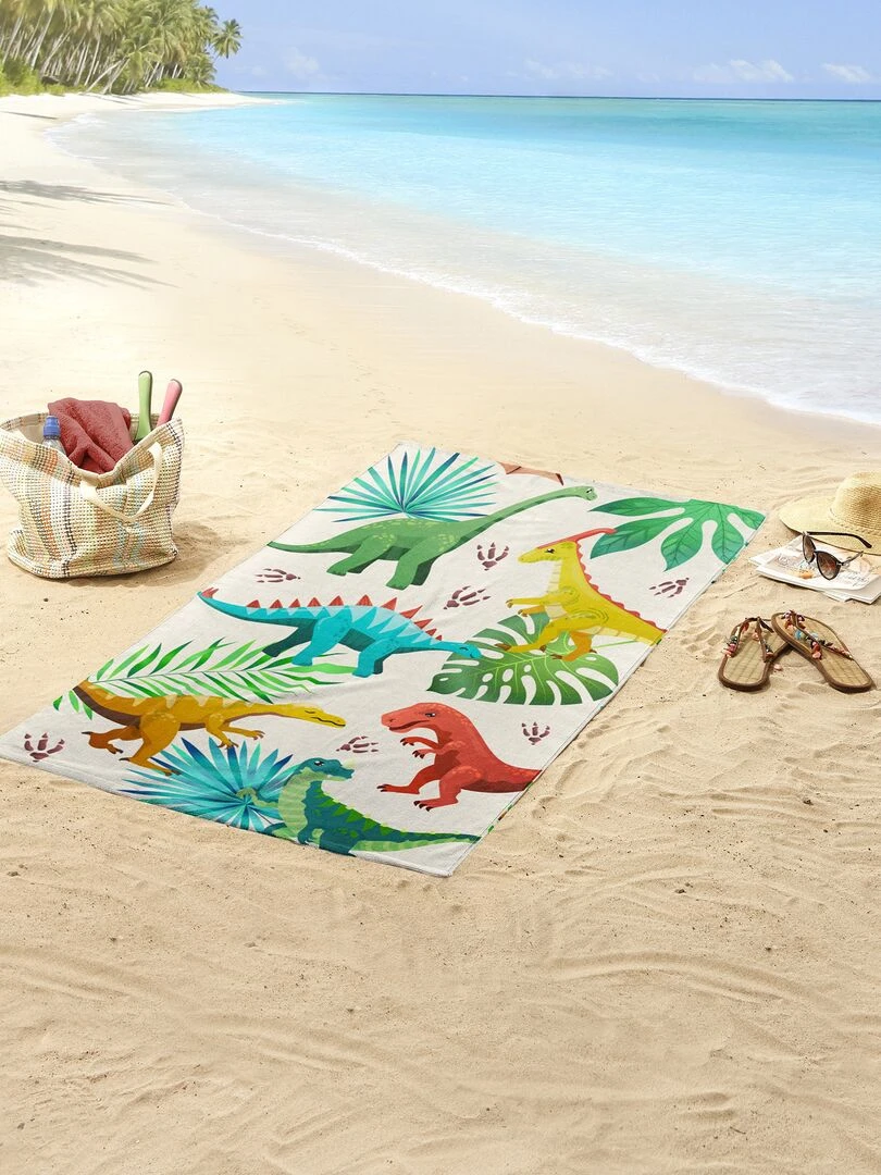 Drap de plage imprimé dinosaures Vert