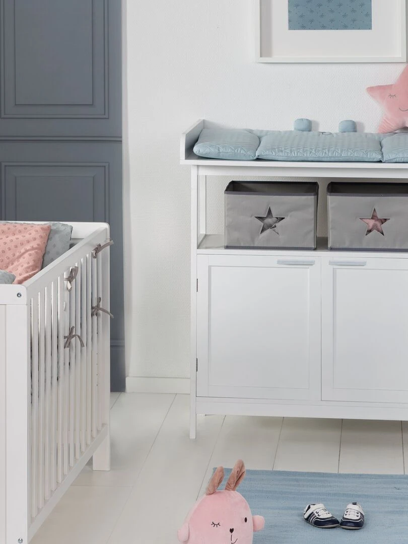 ROBA Commode à langer "Hamburg" à 2 Portes + 2 boîtes de rangement – gris Blanc