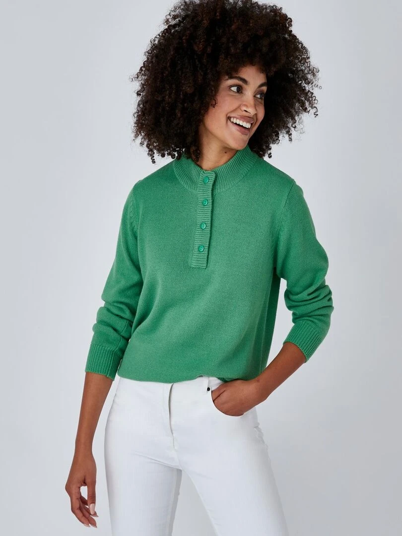 Pull col montant boutonné Damart Vert