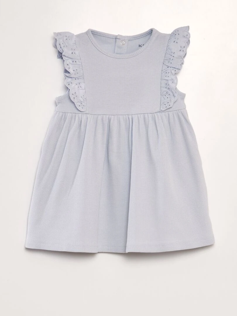 Robe en maille côtelée avec volants Bleu