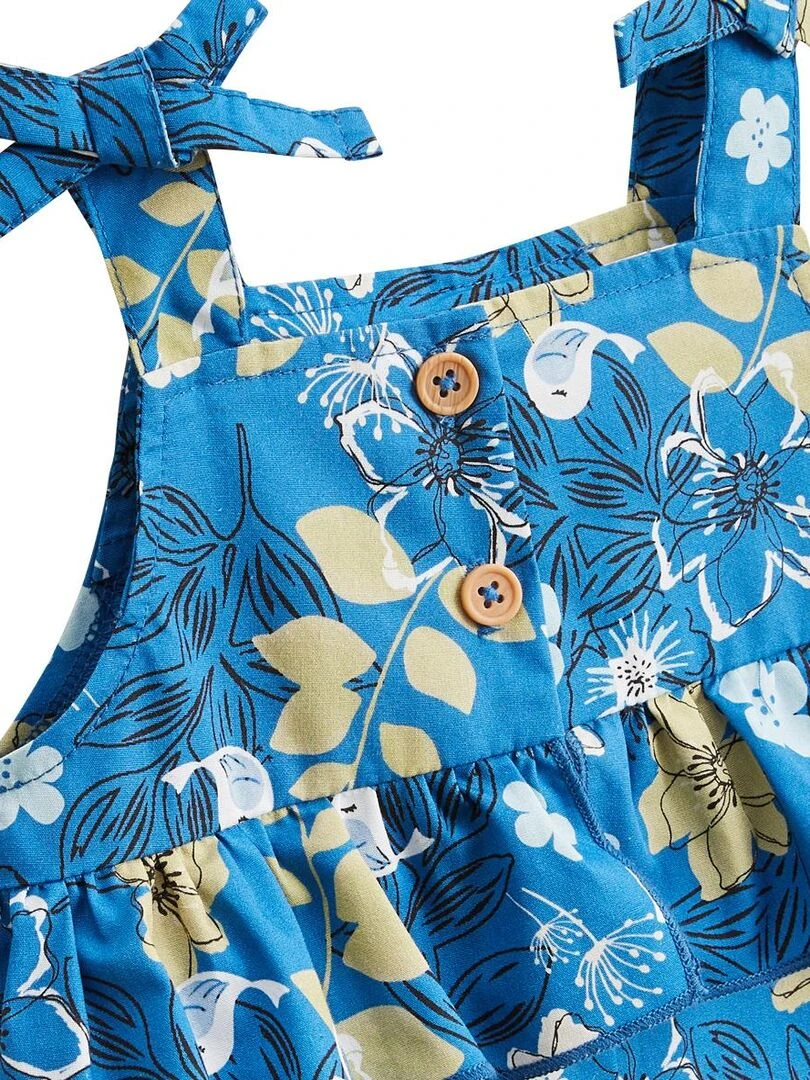 Barboteuse bébé + chapeau en popeline Flora   Bleu