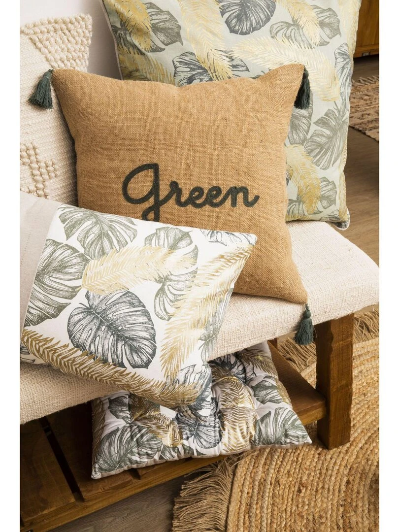 Coussin passepoilé aux notes dorées   Vert