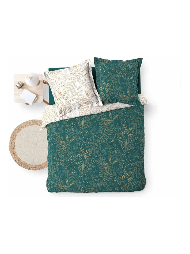Housse de couette 240x220 + 2 taies métallisé Belflor émeraude coton 57 fils   Vert