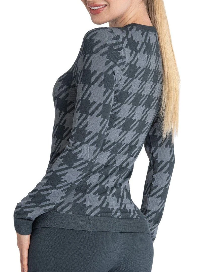 T shirt manches longues Athleisure imprimé pied de poule   Gris