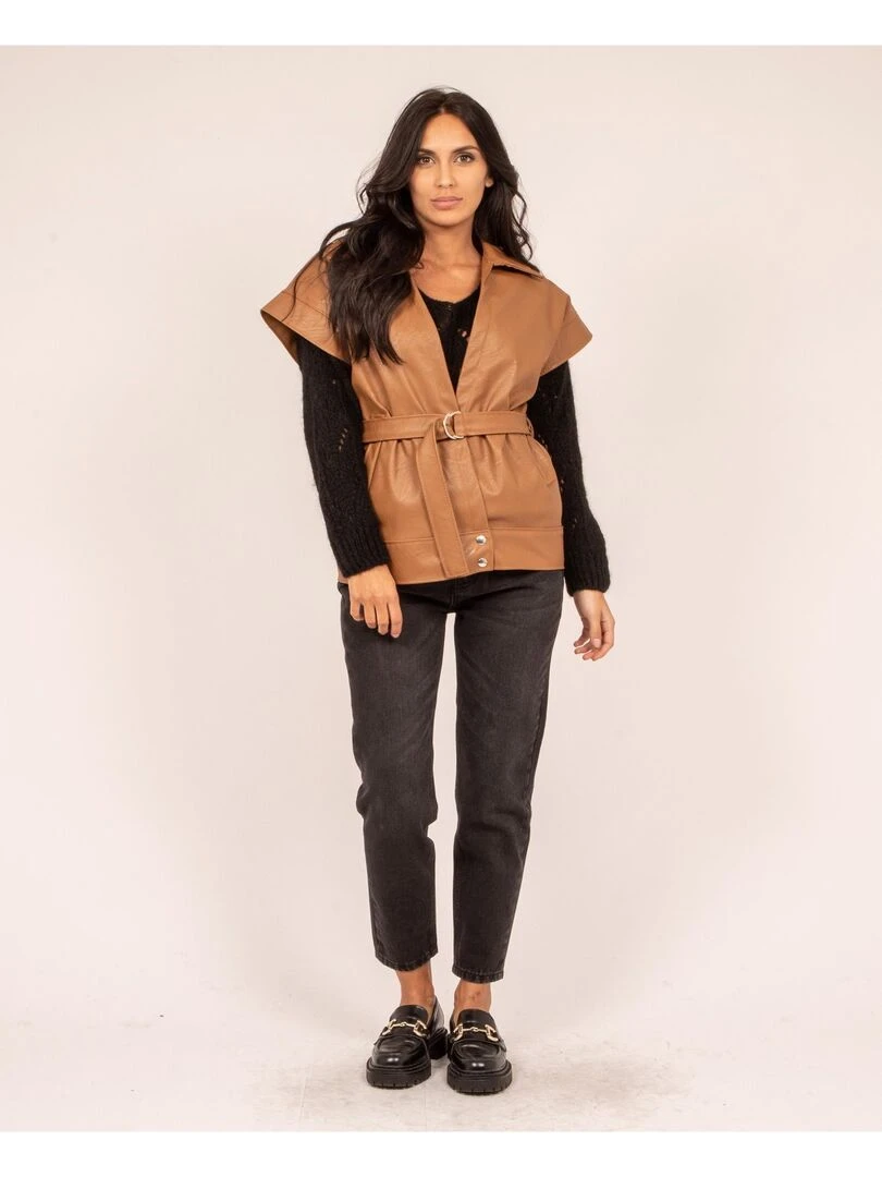 Veste sans manches similicuir URBIA   Marron caramel