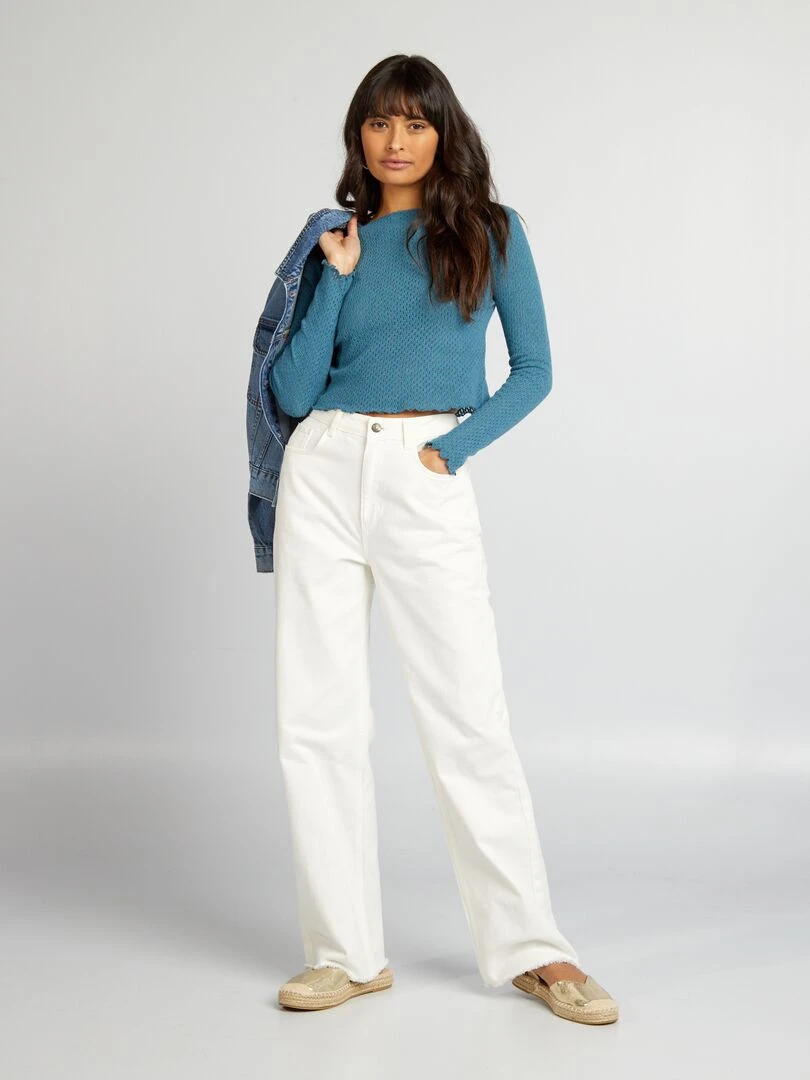 Tee shirt crop top ajouré Bleu