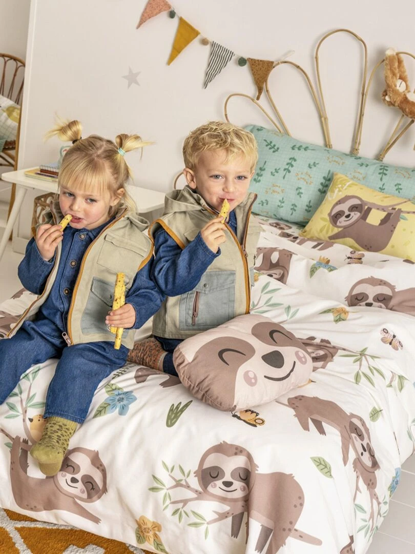 Parure housse de couette 2 pièces Happy sloth "Happyfriday" Multicolore