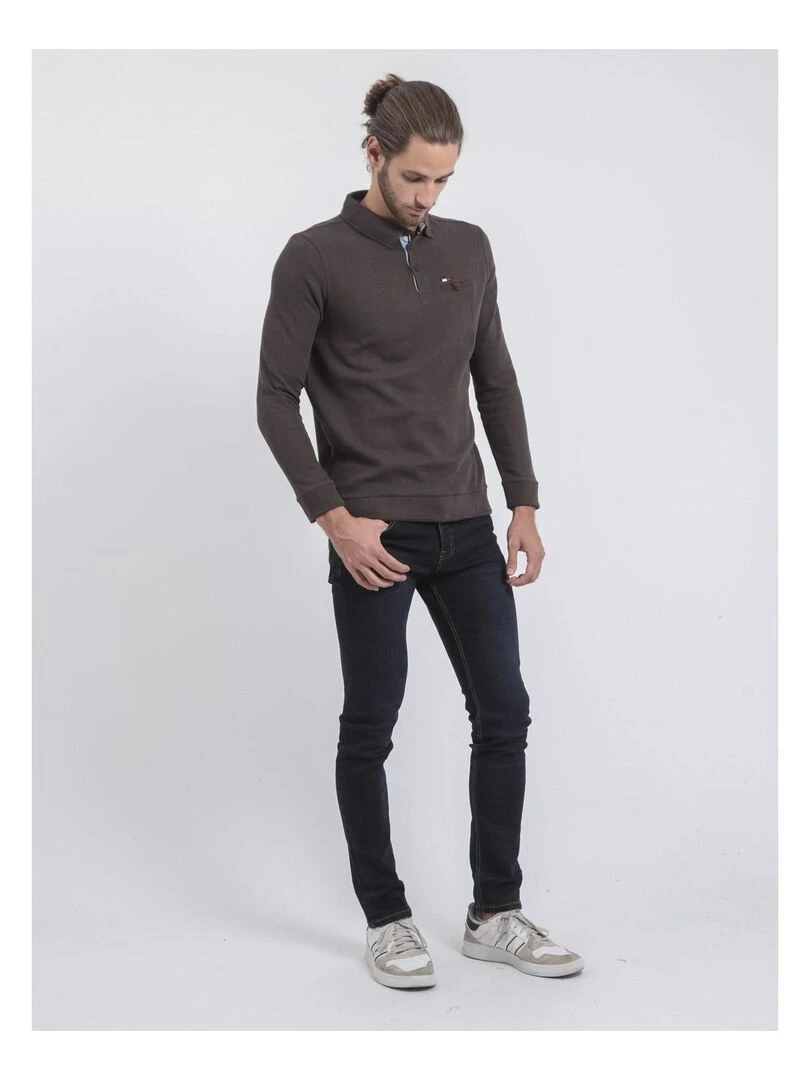 Pull fin col polo WAMITOL   Gris foncé