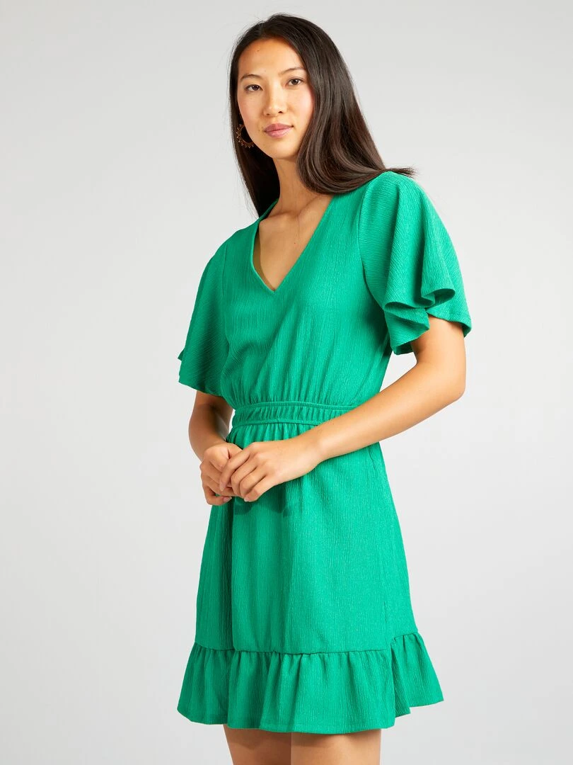Robe courte imprimée à volant VERT