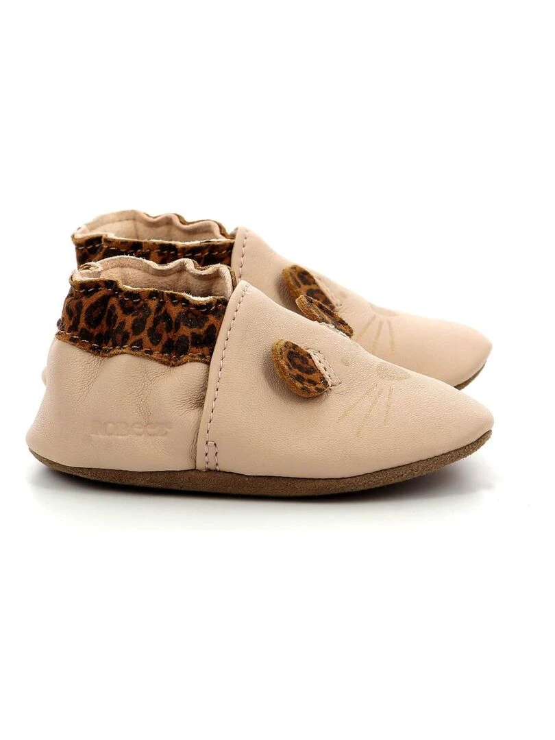 Chaussons Cuir Leo Mouse   Rose