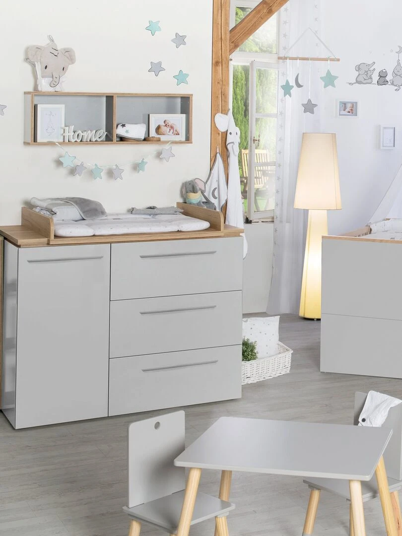 ROBA Commode à Langer "Tobi" avec Plan Amovible Fermeture Progressive Gris clair/Chêne doré Gris clair