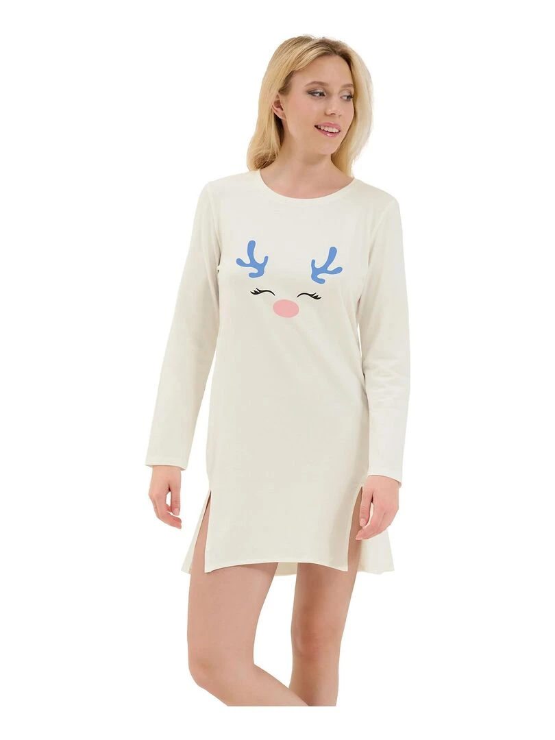 Chemise de nuit manches longues Holiday Ecru