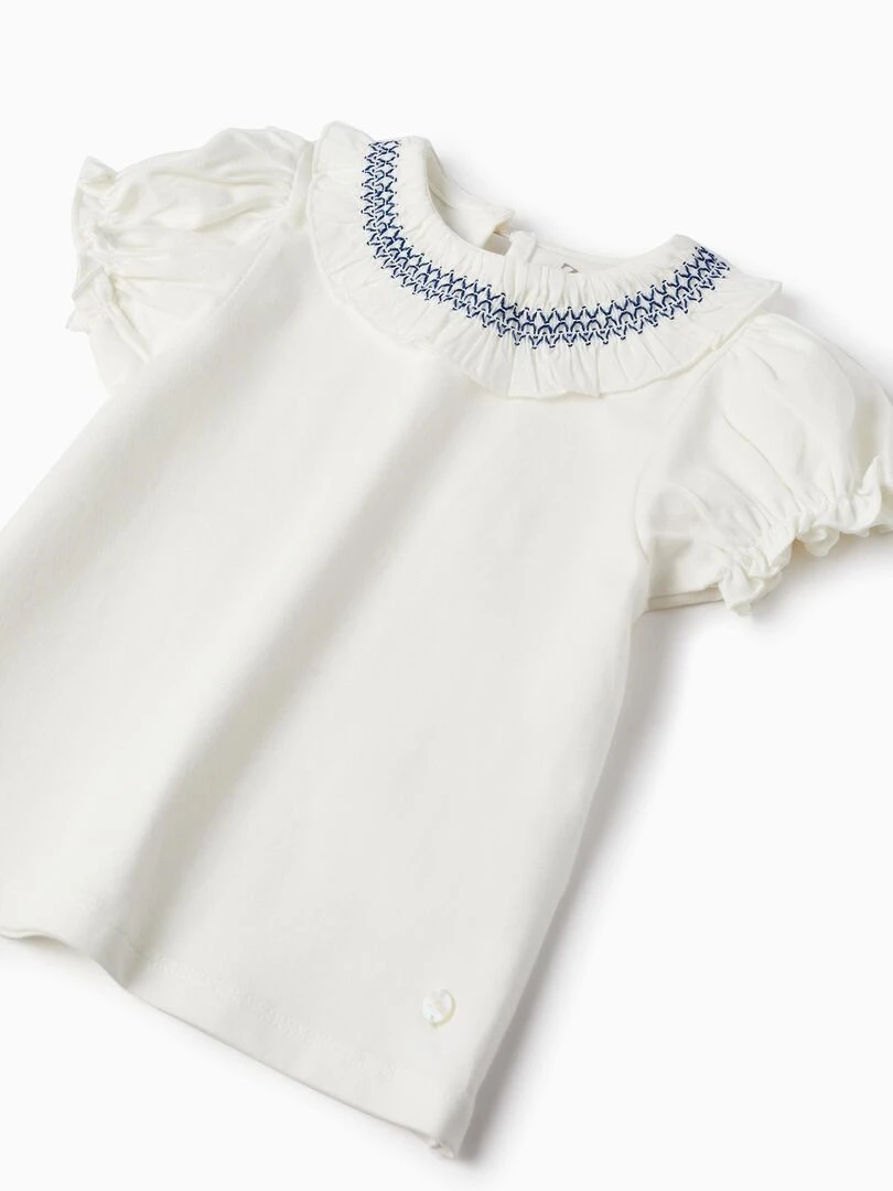 T shirt à manches courtes avec volants pour bébé fille manches courtes ATLANTIC COMPANY   Beige clair
