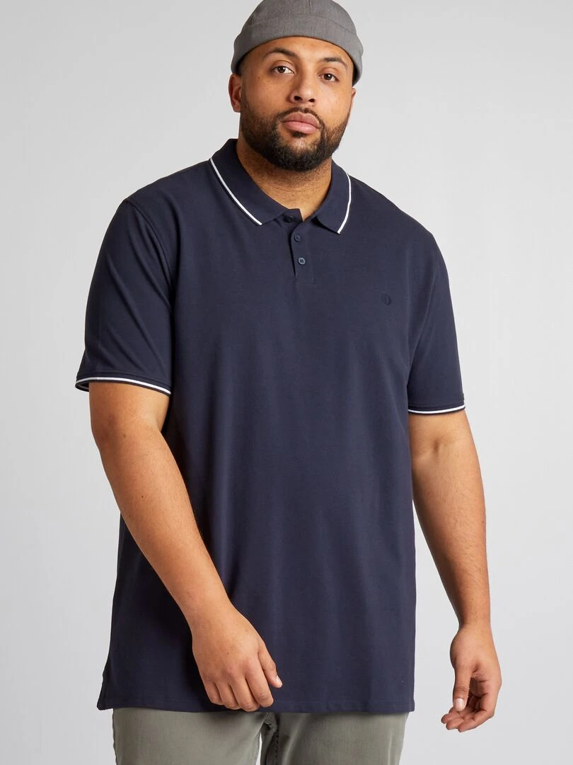 Polo en coton à contrastes bleu marine