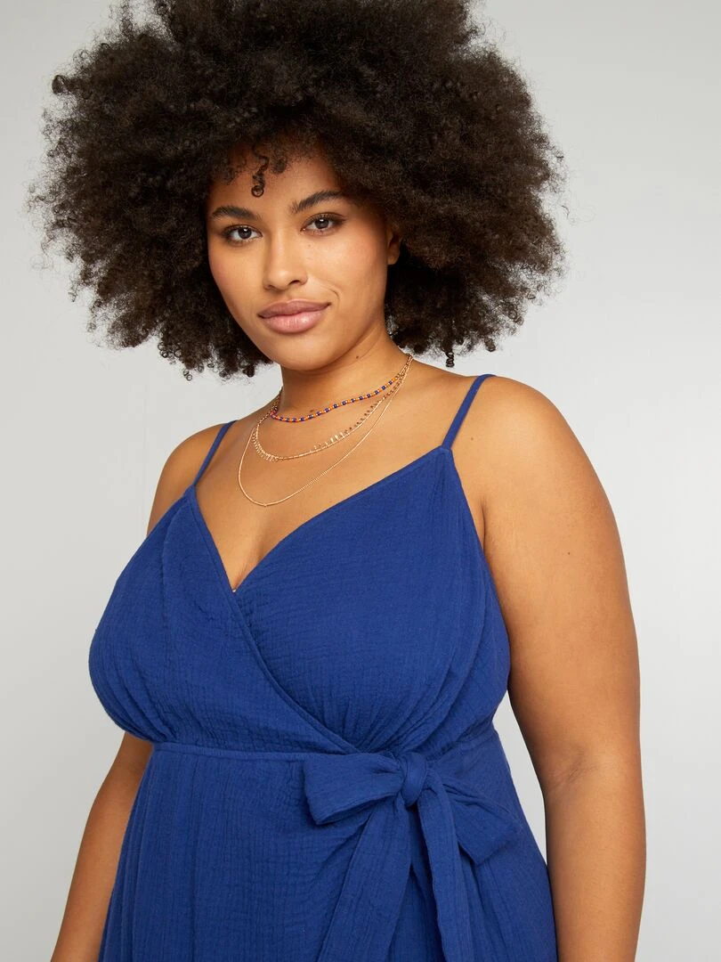 Robe longue en gaze de coton   Bleu