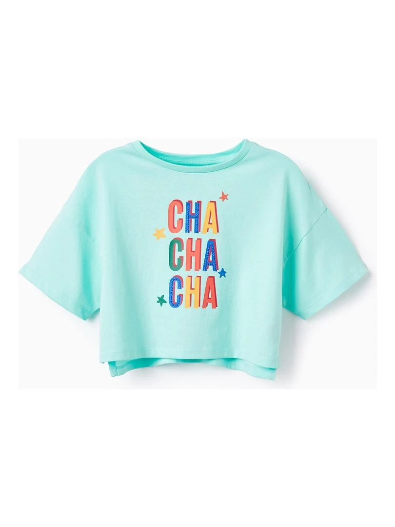 T Shirt Court en Coton Pour Fille 'Cha Cha Cha' manches courtes CUBA Vert clair