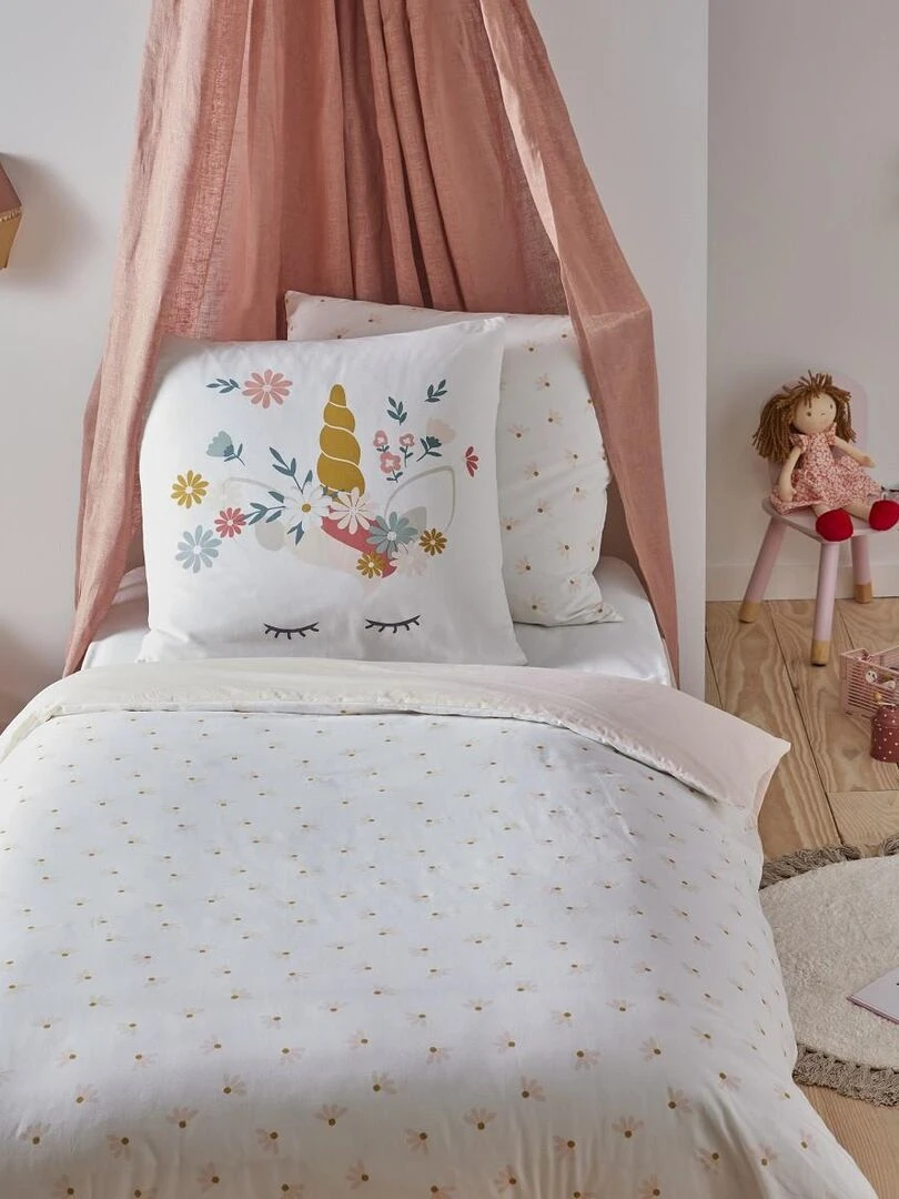 Future Home   Parure de lit enfant en coton 57 fils imprimé rose   Rose