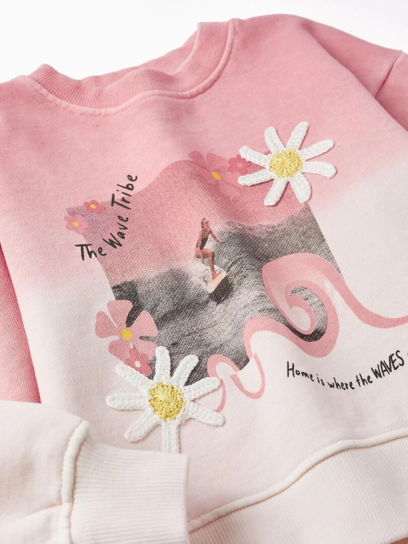Sweat en coton avec fleurs en crochet pour fille 'The Waves Tribe'  THE WAVE TRIBE   Rose clair